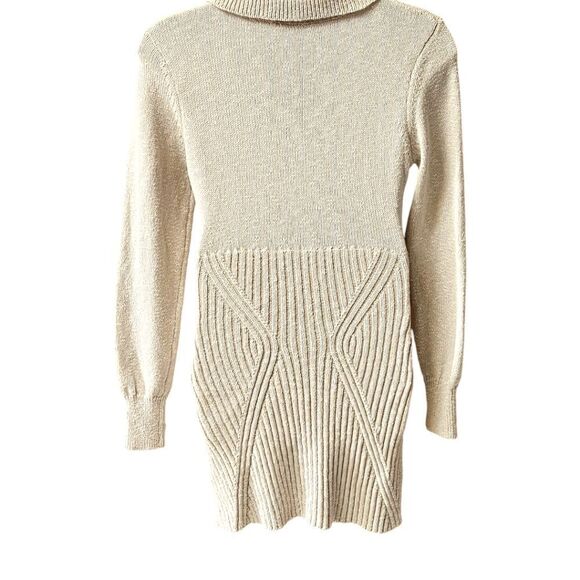 Free People XL Zip Front Cable Knit Sweater Mini Dress Beige Boho Cozy Chic - Picture 10 of 15